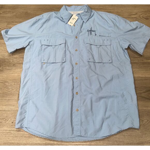 Mens Guy Harvey AFTCO Bluewater Vented Fishing Shirt size Large Blue - Picture 3 of 8